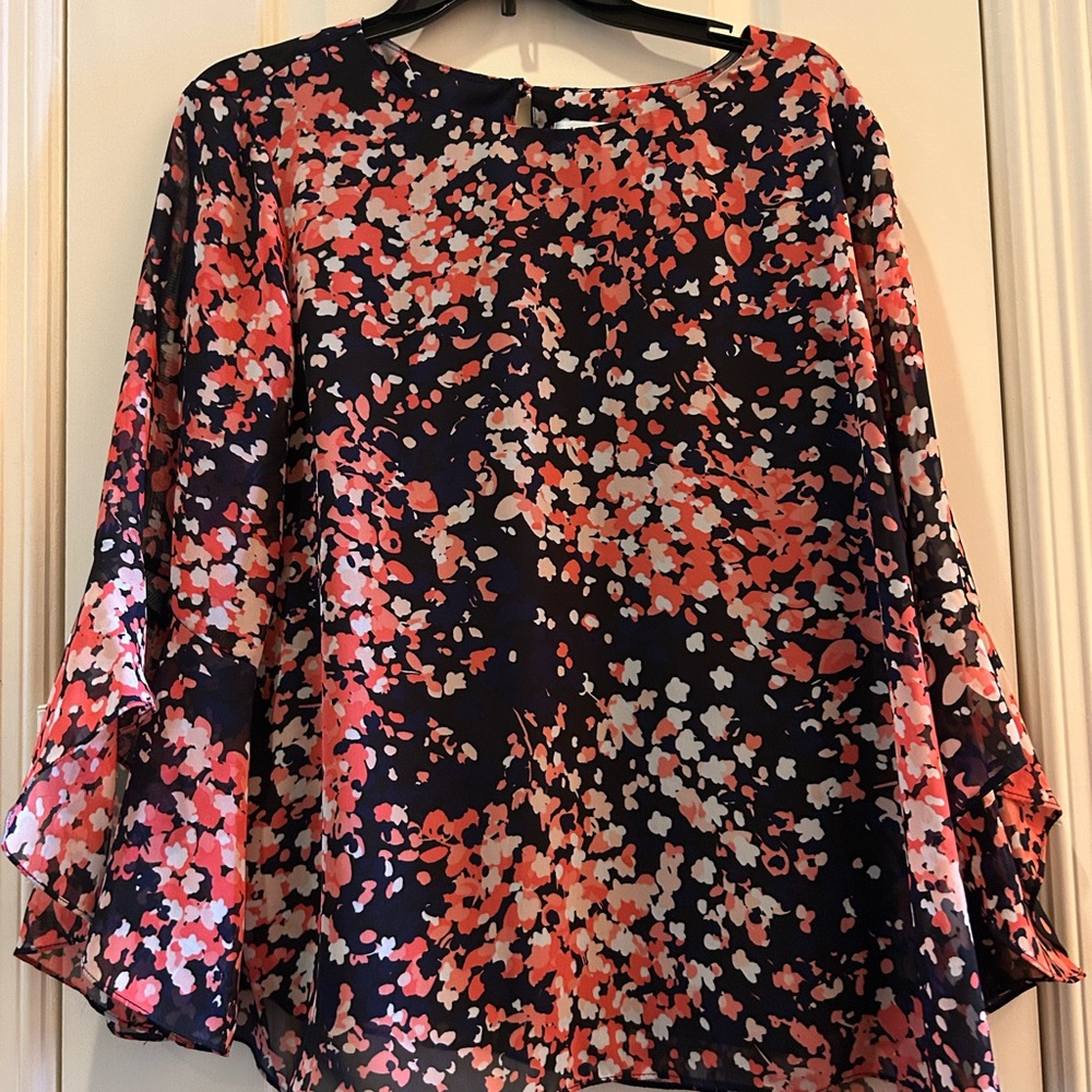 Kasper Pink Bell Sleeve Blouse Relaxed Fit